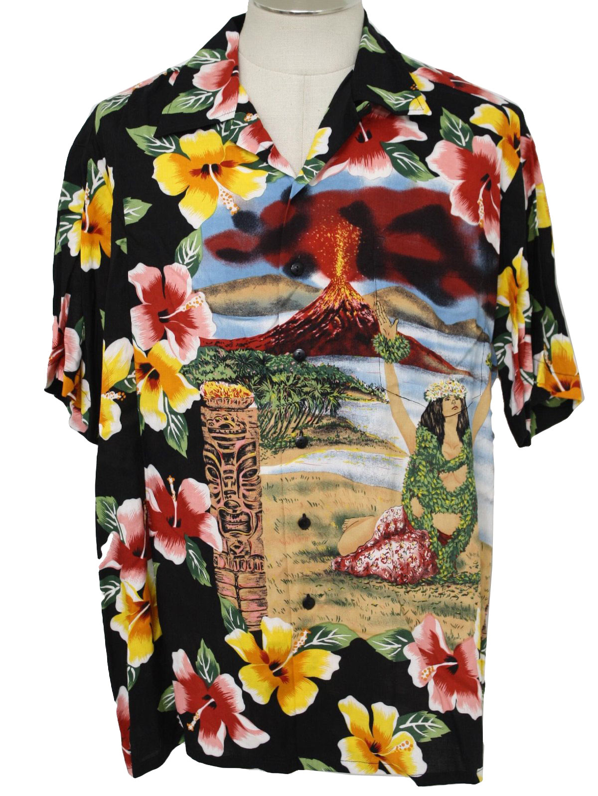 90s Hawaiian Shirt (Kennington): 90s -Kennington- Mens black, red