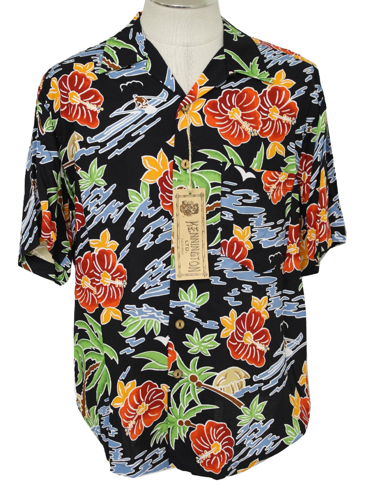 Hawaiian Shirt: (made in 90s) Kennington- Mens black, red, green ...
