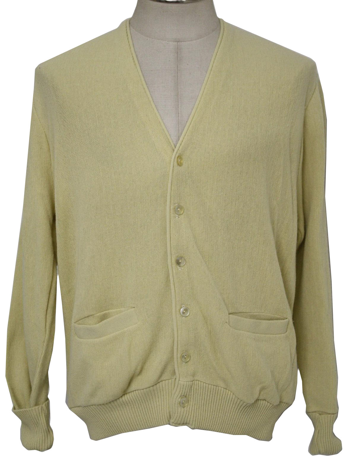 1970's Caridgan Sweater: 70s -No Label- Mens beige acrylic cardigan ...