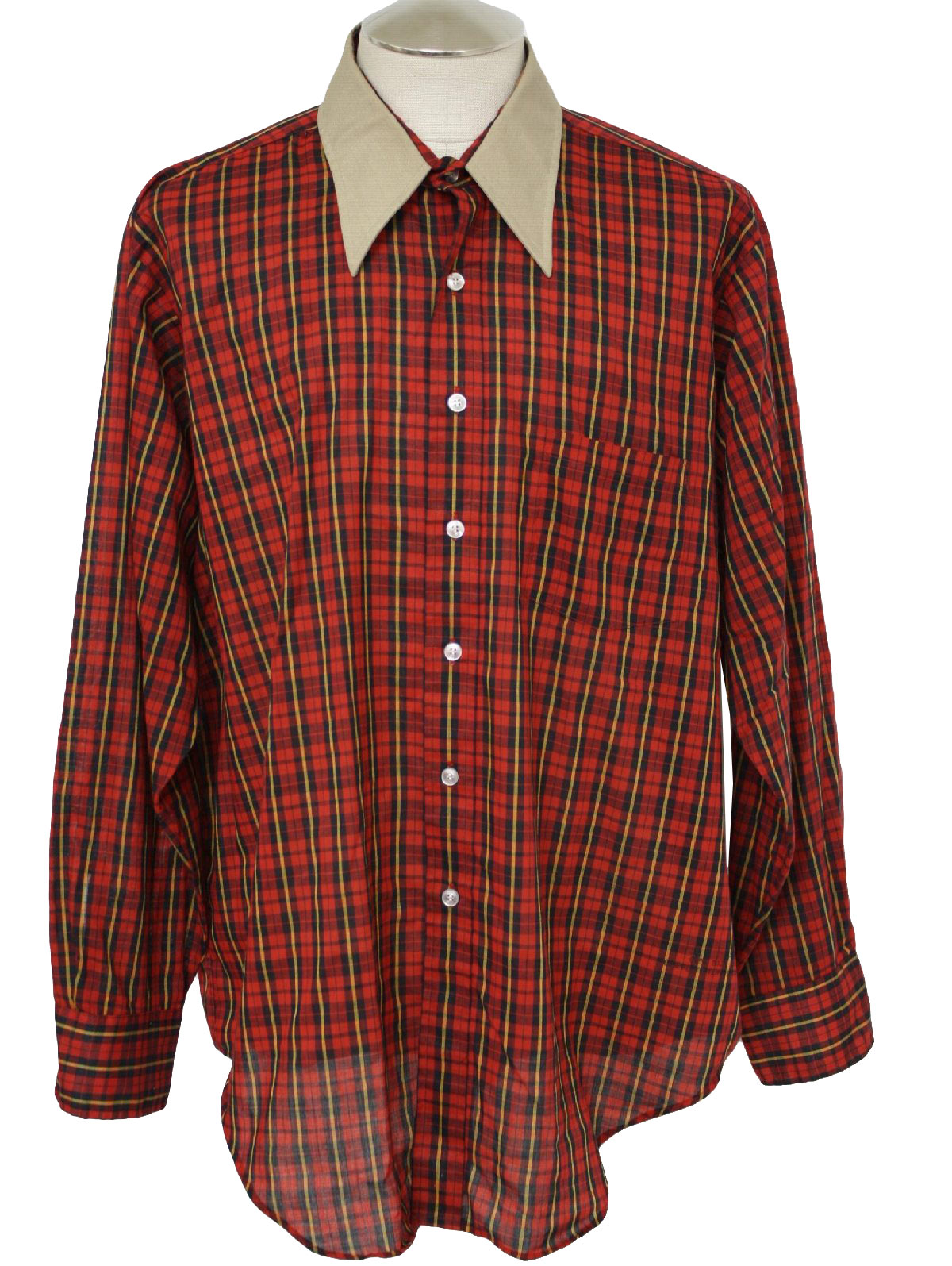 1970s Haband Shirt: 70s -Haband- Mens red, black, yellow and tan cotton ...