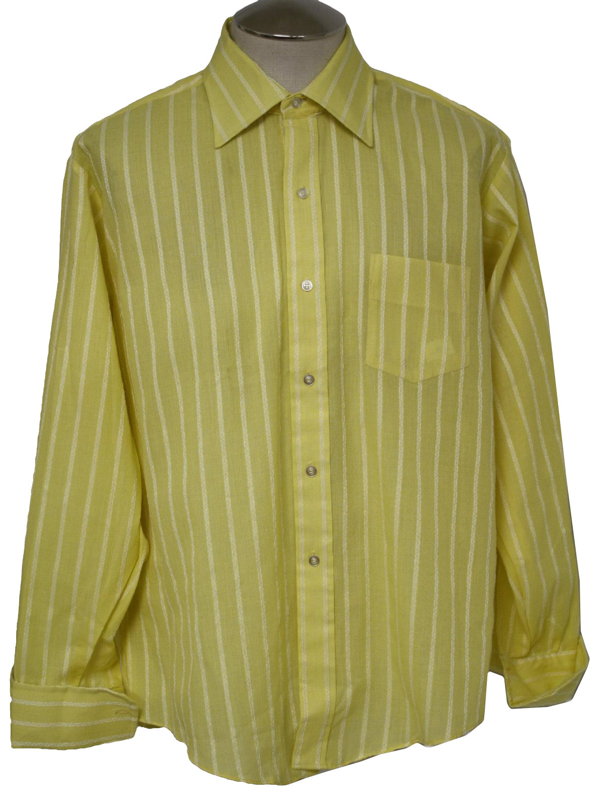 70's Vintage Shirt: 70s -Ultima- Mens yellow and white cotton polyester ...