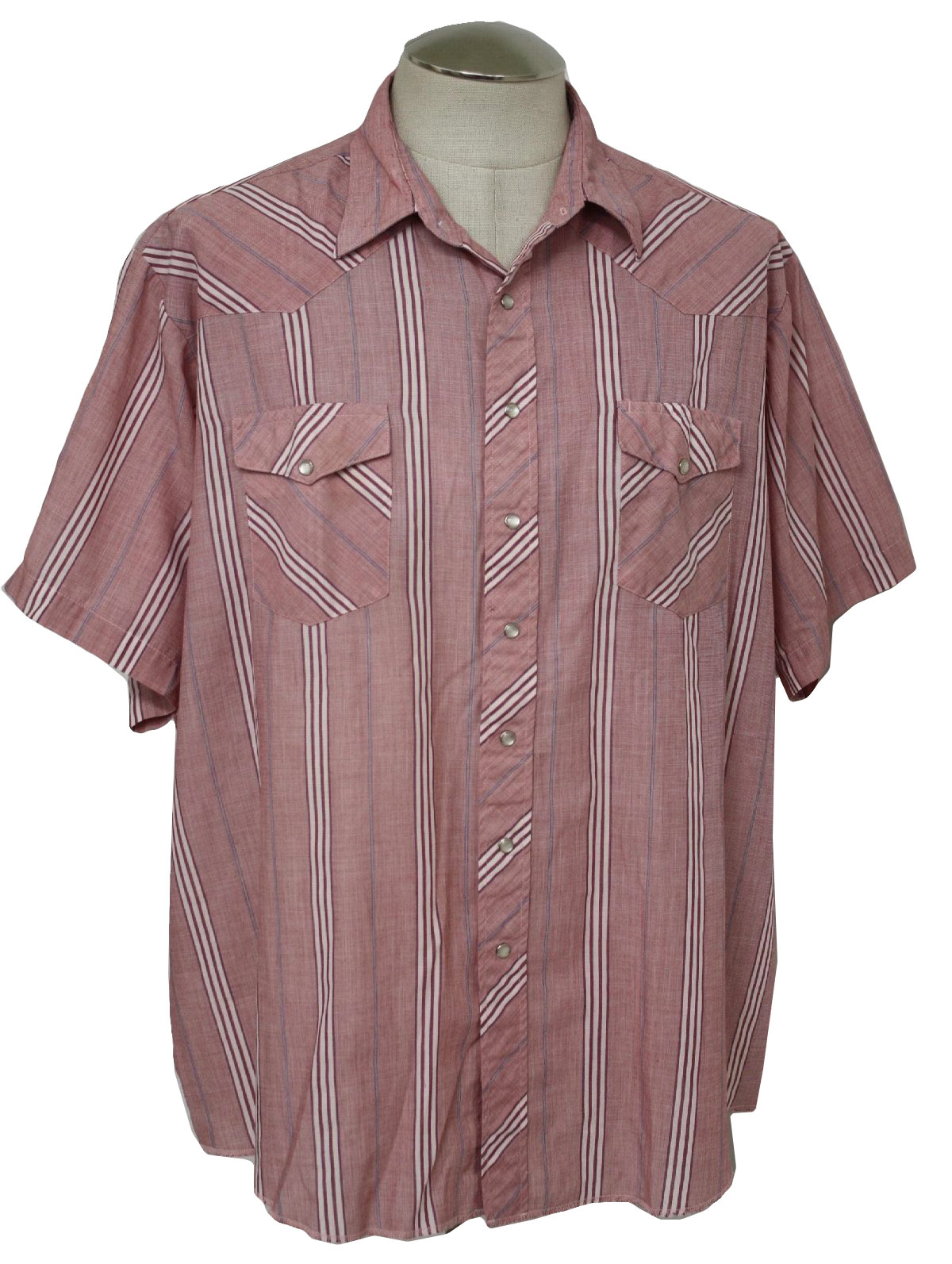 1990's Retro Western Shirt: 90s -Wrangler- Mens pink, white, red and ...