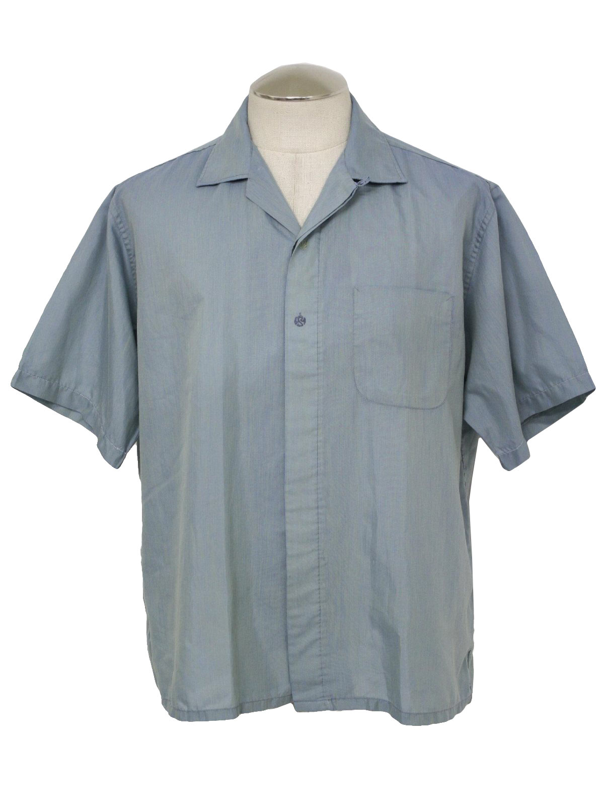 1960's Vintage Shirt: 60s -No Label- Mens blue and olive cotton ...