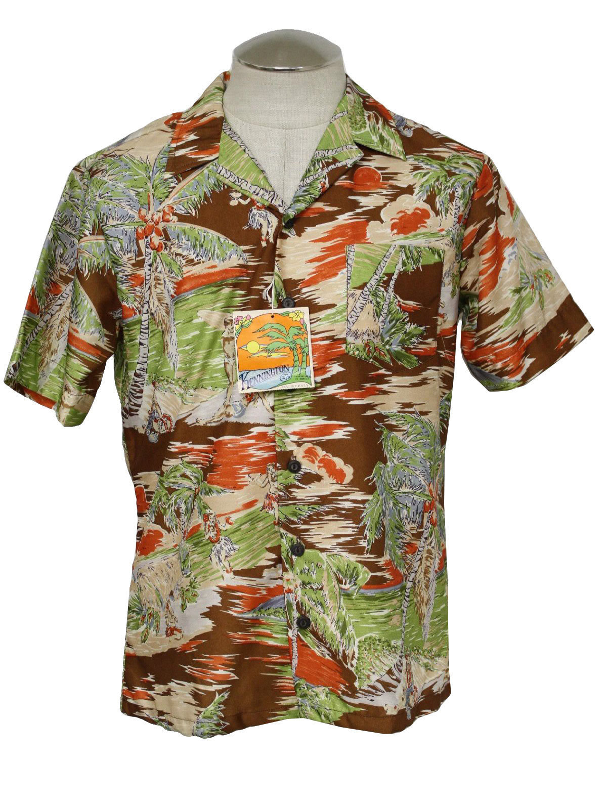 Vintage 80s Hawaiian Shirt: 80s -Kennington- Mens mocha brown ...