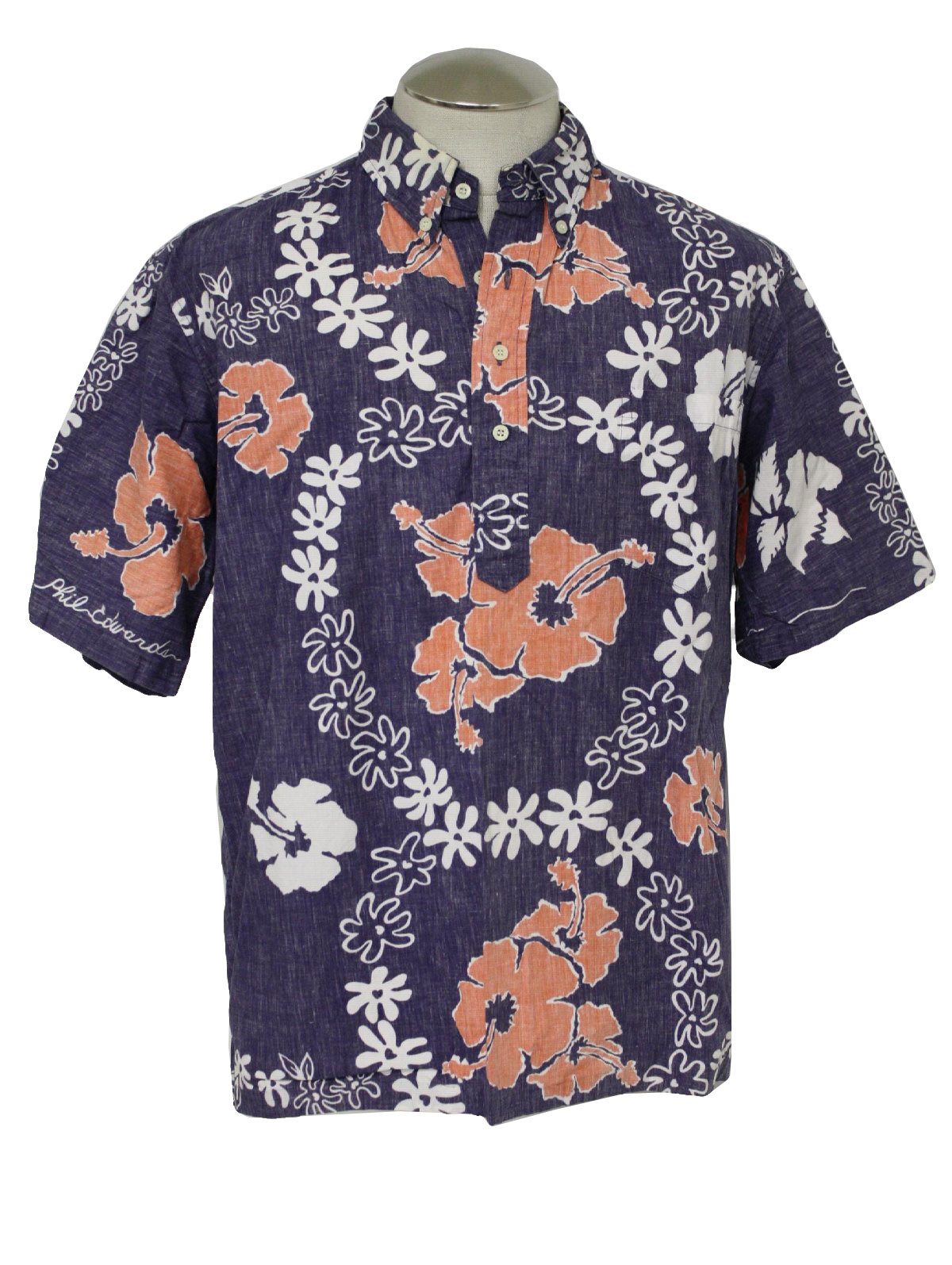 1980's Hawaiian Shirt: 80s -Reyn Spooner by Phil Edwards- Mens blue ...