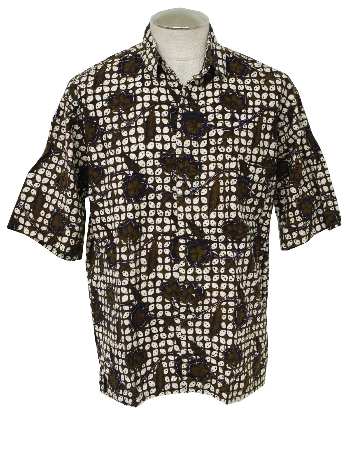 1980's Hippie Shirt (BR Batik): 80s -BR Batik- Mens white base with ...