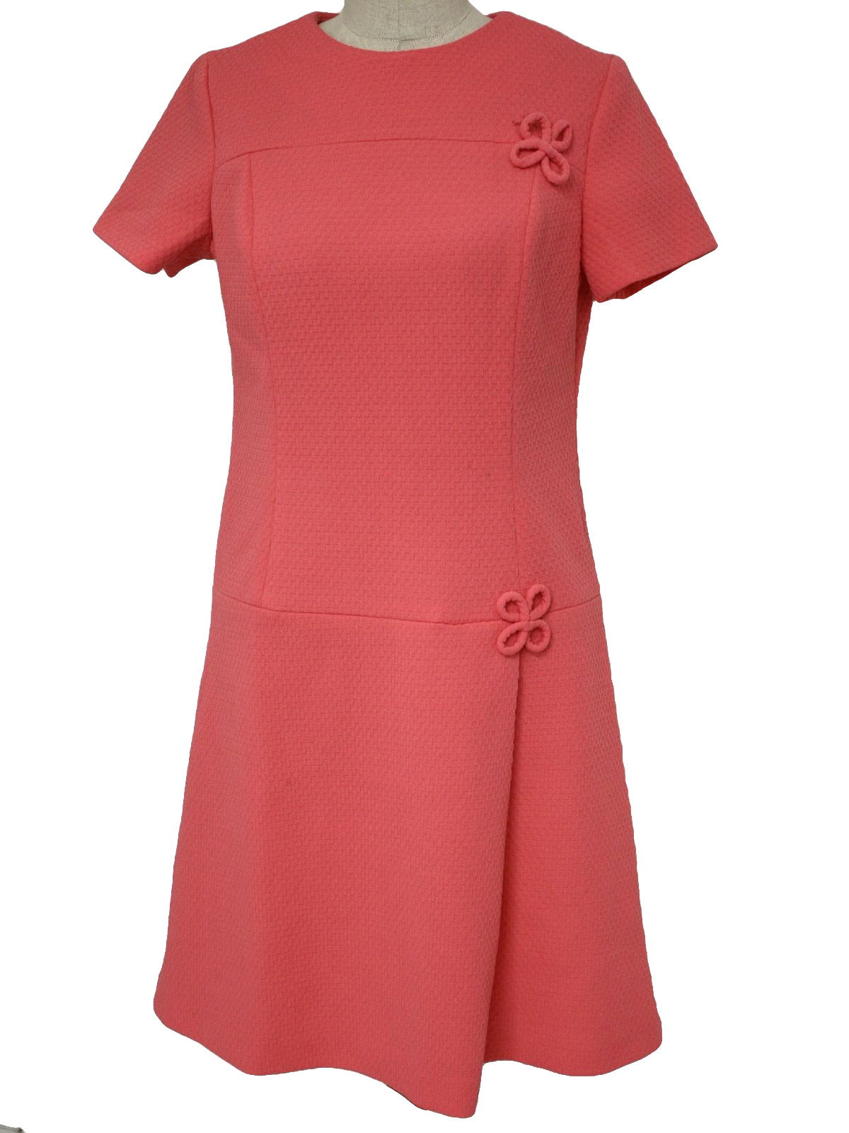 Retro 1970s Dress: 70s -no label- Womens hot pink short sleeve textured ...