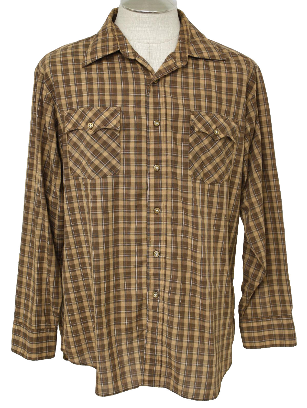 Retro 70's Western Shirt: 70s -Kingsport- Mens browns, green, white and ...