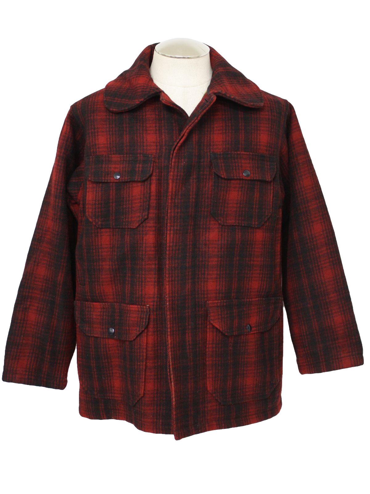 Vintage Woolrich 60's Jacket: 60s -Woolrich- Mens black and red wool ...