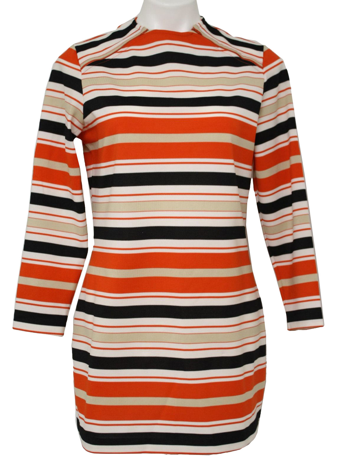 1970s Mini Dress: 70s -no label- Womens black, white, beige and tomato