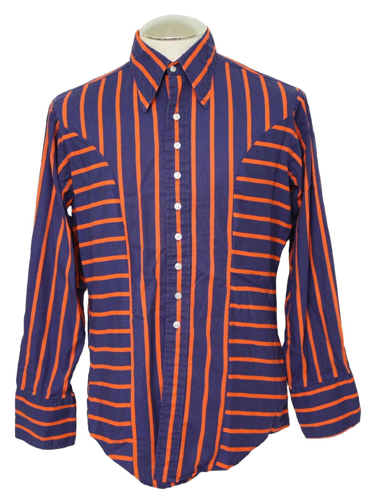 Vintage 1970's Print Disco Shirt: 70s -Manfredo- Mens blue and orange ...