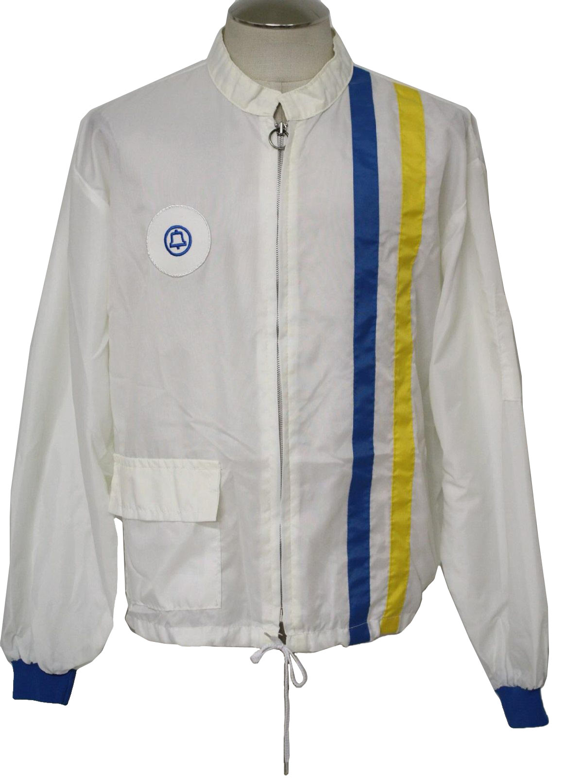 1960s Jacket: 60s -No Label- Mens white, blue, yellow striped nylon mod ...