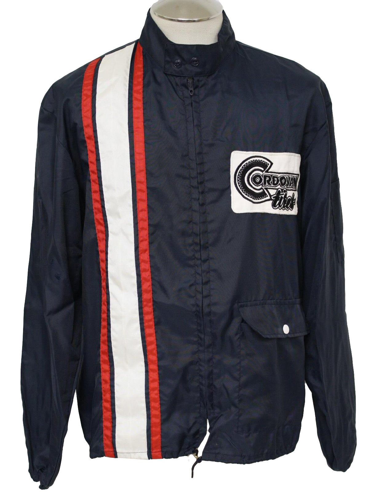 1960's Jacket: 60s -No Label- Mens navy blue, white, red nylon striped ...