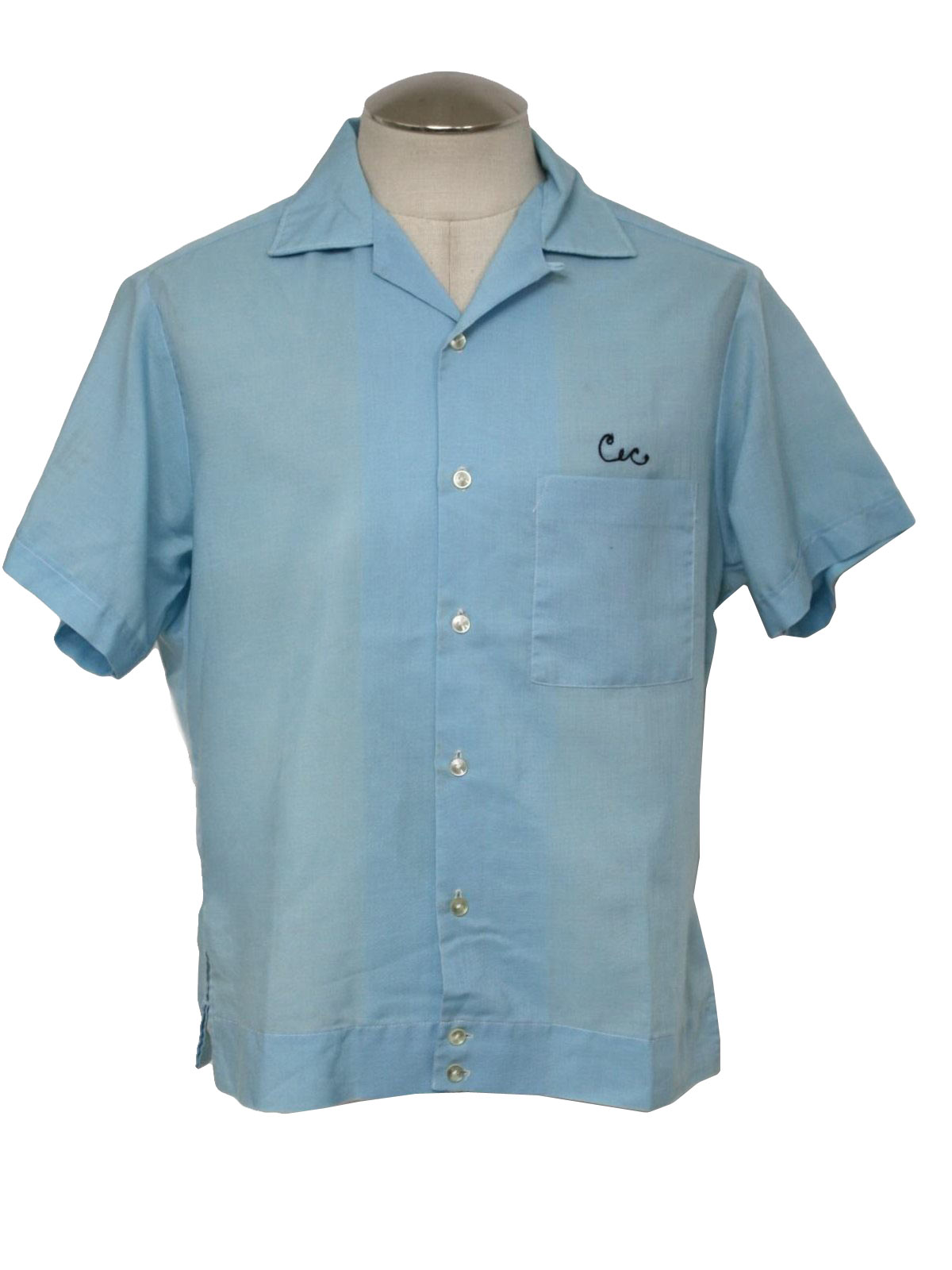 1960's Retro Bowling Shirt: Late 60s or early 70s -Mr Joel- Mens aqua ...