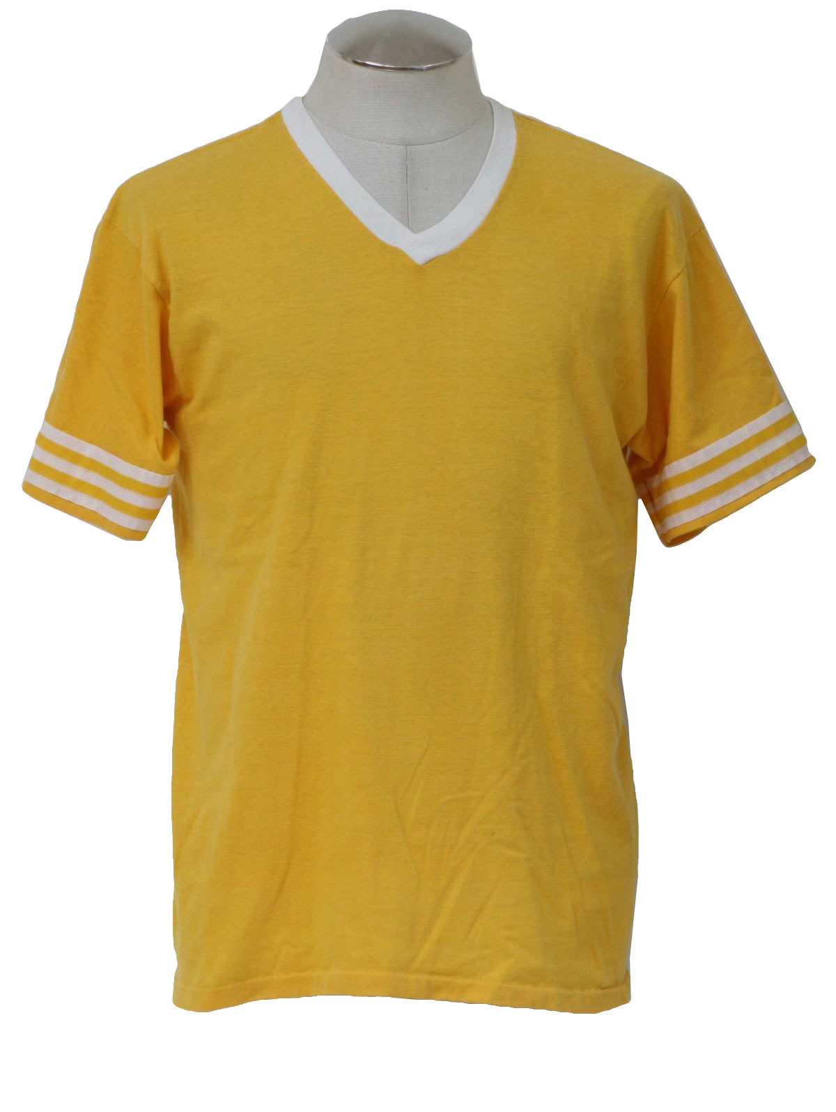 Vintage 1980's T Shirt: Early 80s -D- Mens yellow and white polyester ...