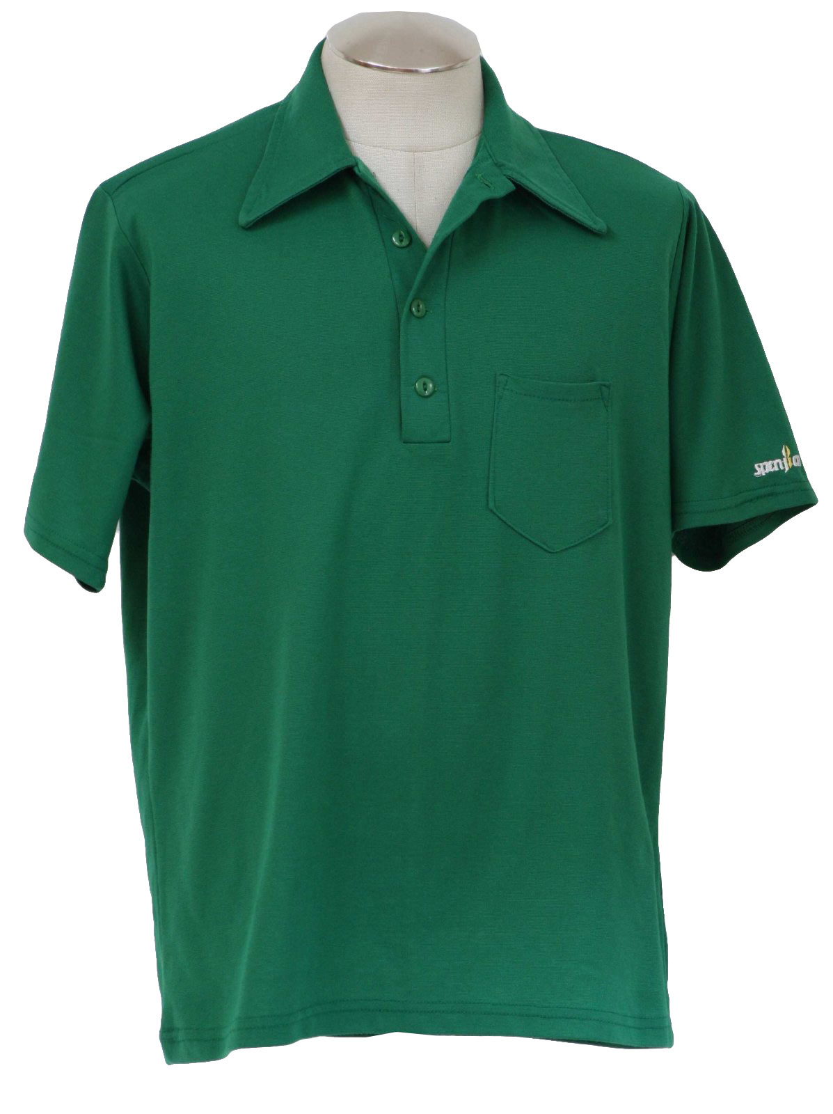 1970's Vintage Spanjian Shirt: 70s -Spanjian- Mens kelly green cotton ...