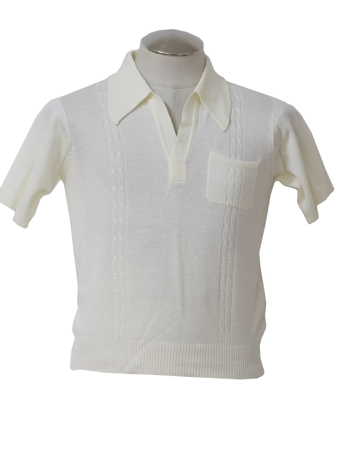 1970s Vintage Knit Shirt 60s Made in Taiwan Mens winter white