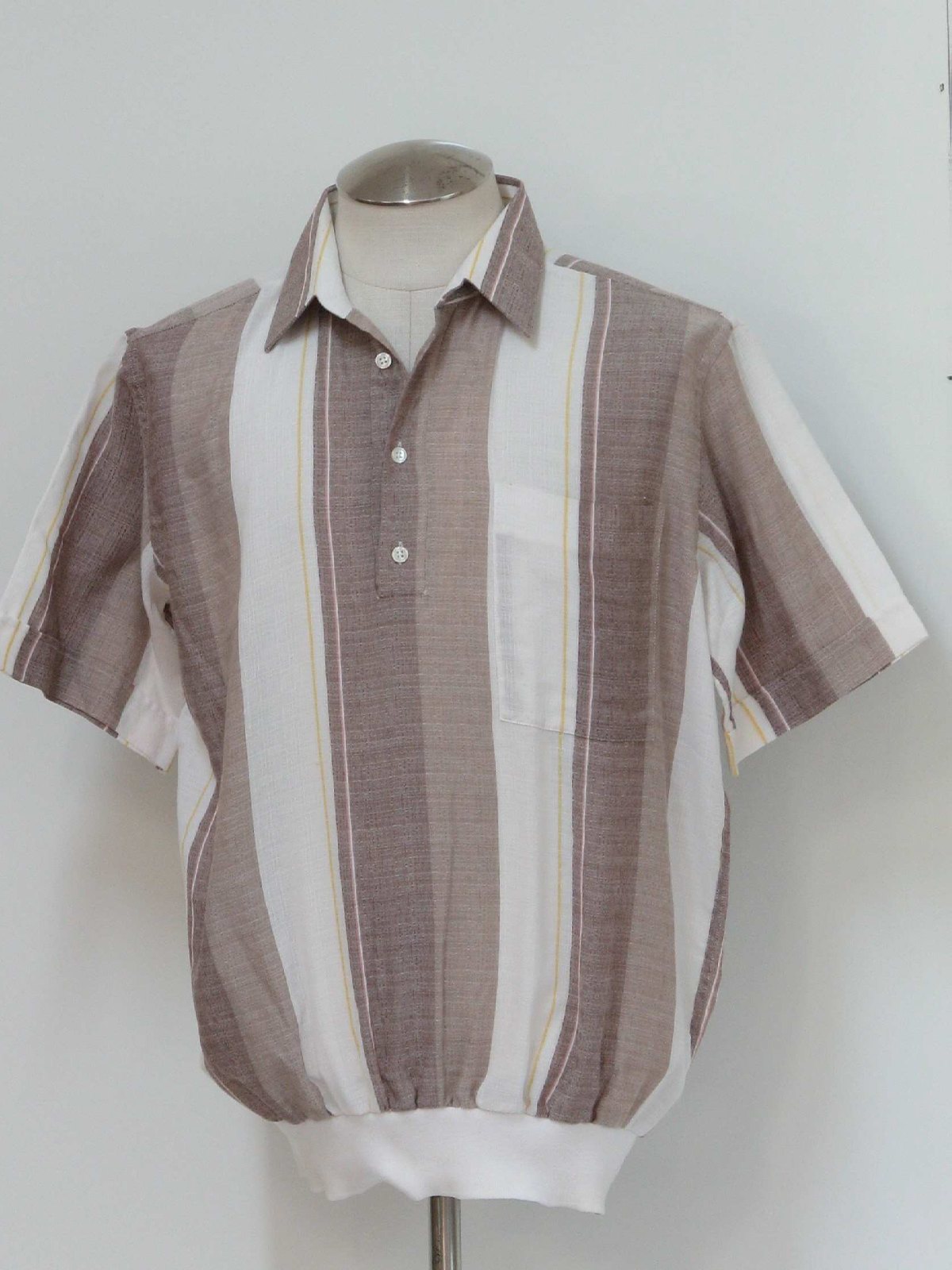 1980s Vintage Shirt: 80s -D Avila- Mens white, brown, pink and gold ...