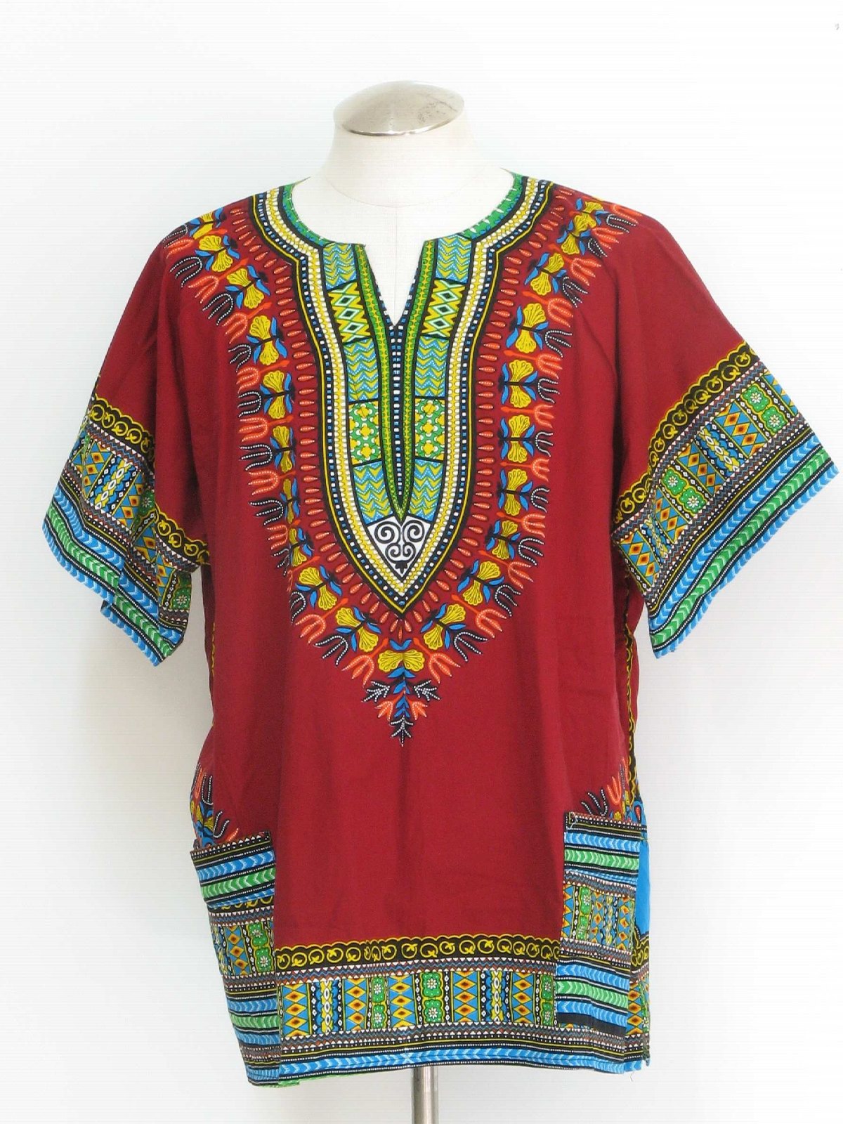 1980's Retro Dashiki Shirt: 80s -Caribbean- Mens wine, black, blue ...