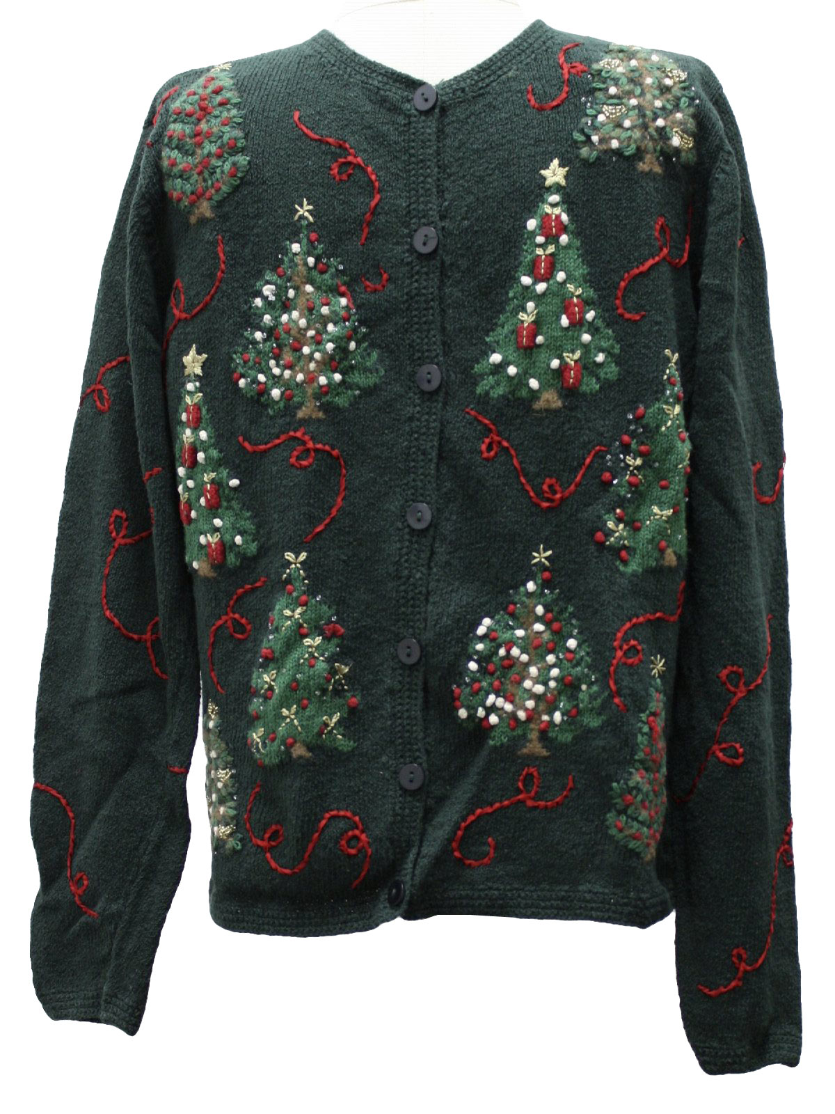 Womens Ugly Christmas Sweater: -Talbots- Womens green background ramie ...