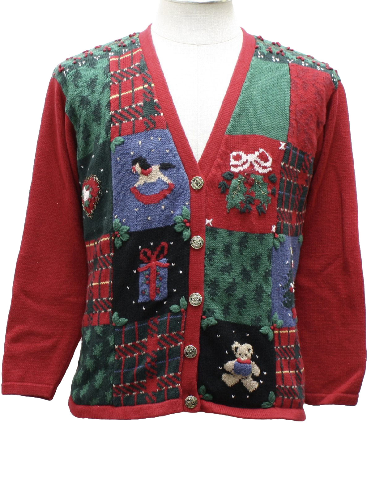 Ugly Christmas Sweater: -Susan Bristol- Womens red background ramie ...