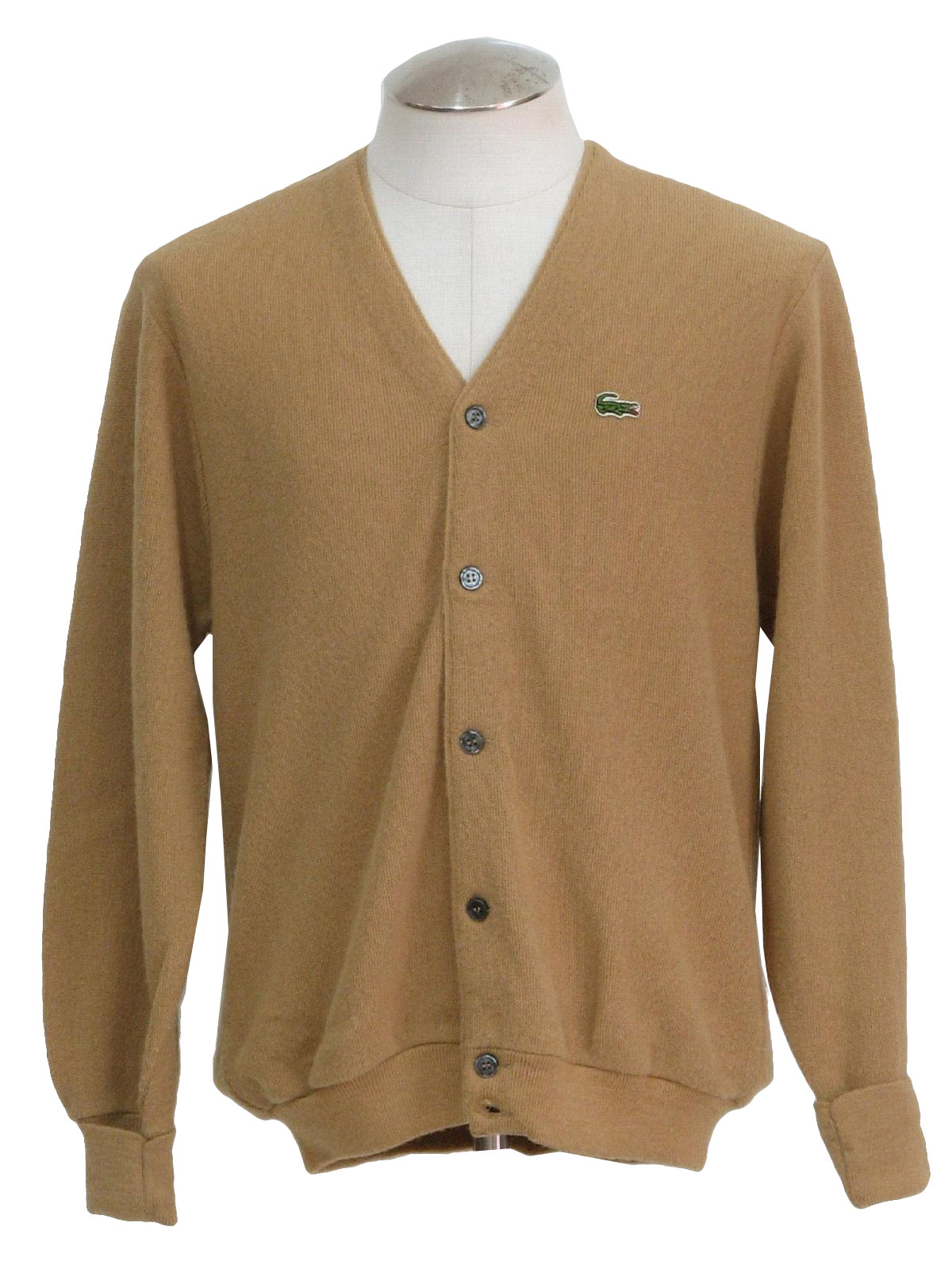 70s Caridgan Sweater (Izod): 70s -Izod- Mens tan acrylic longsleeve ...