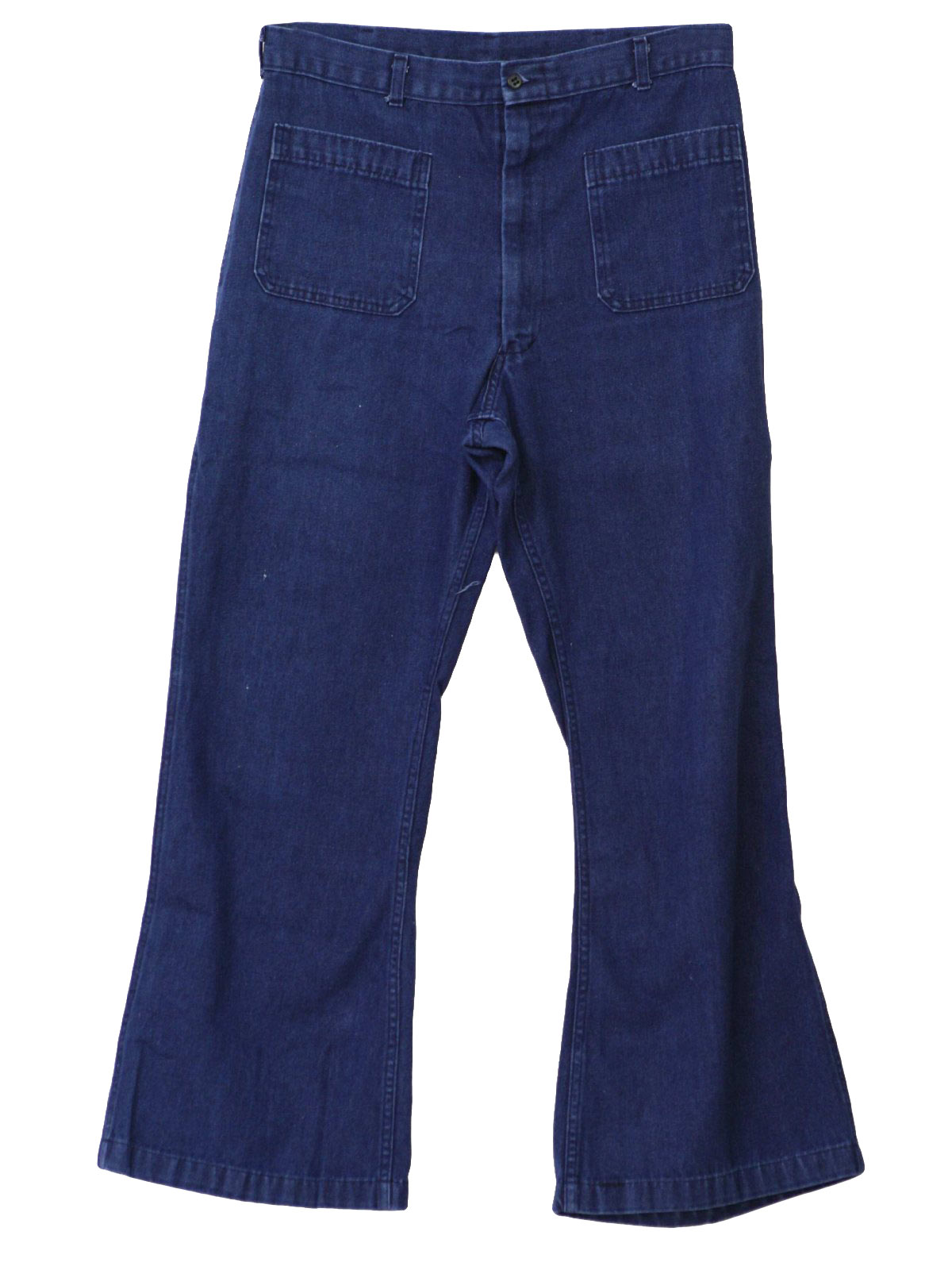 70s Retro Bellbottom Pants: 70s -Utility Trousers- Mens blue cotton and ...