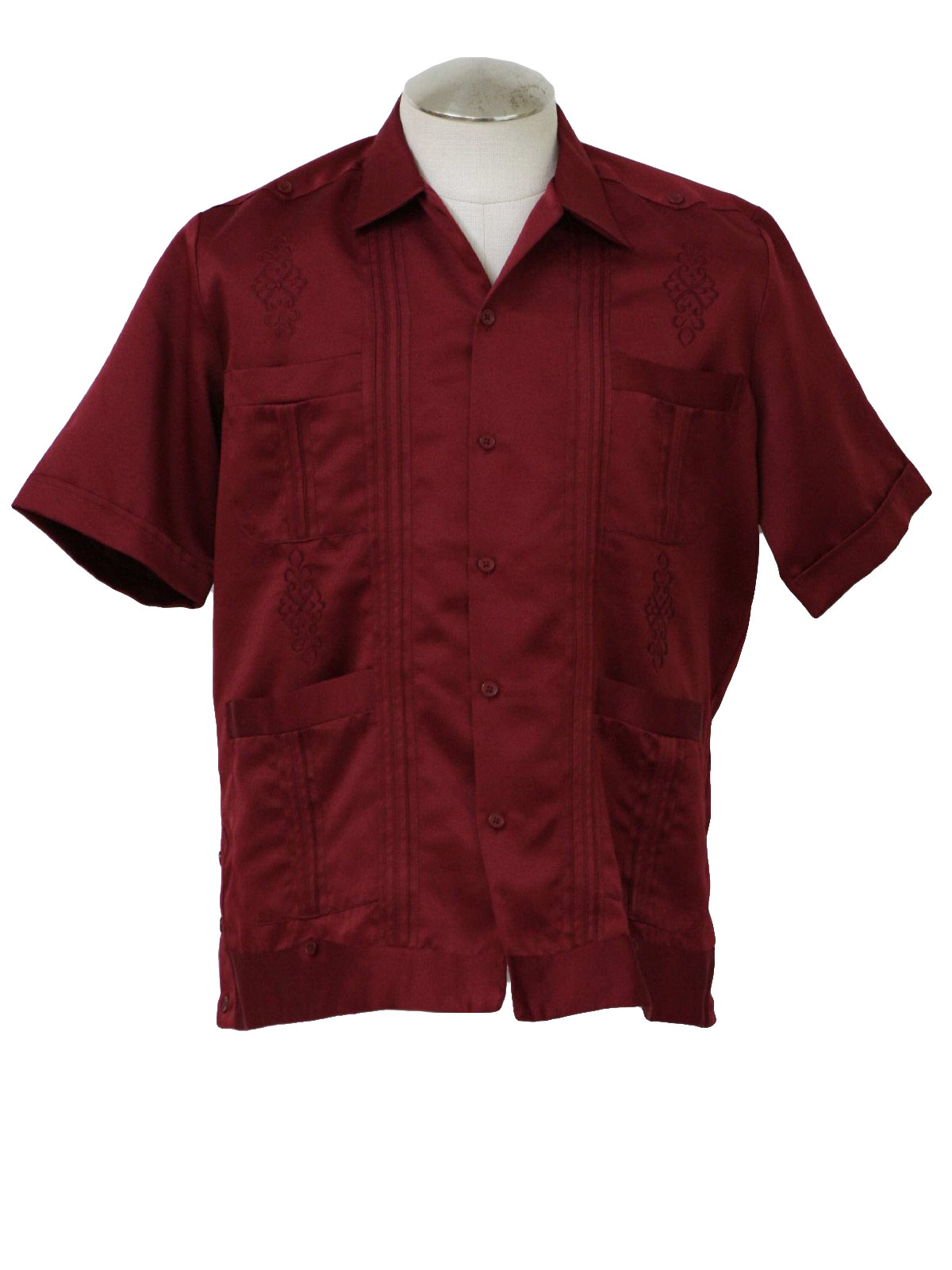 Retro 70s Guayabera Shirt (D Carlos) : 70s -D Carlos- Mens wine shiny ...