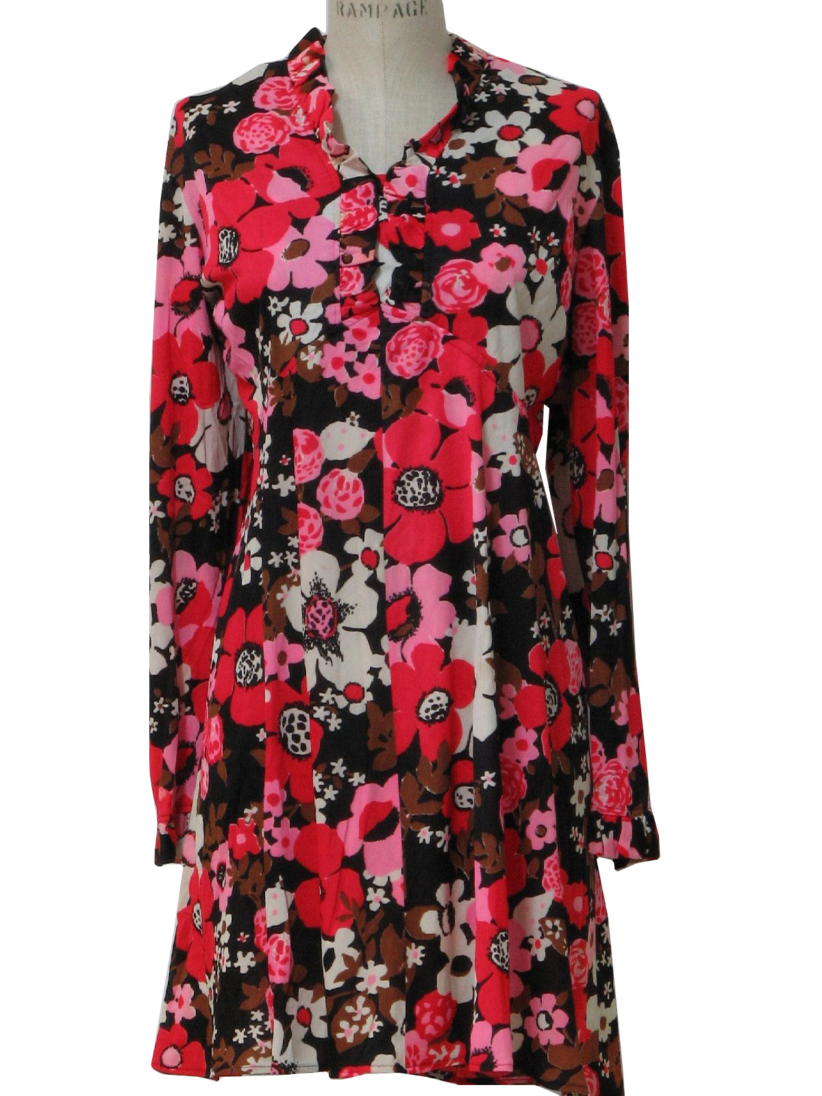 Retro 1960s Mini Dress: 60s -no label- Womens black base with hot pink ...