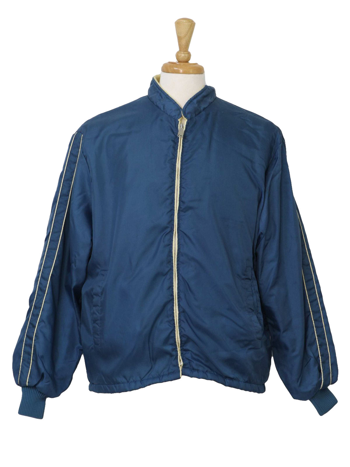 1980's Retro Jacket: 80s -Master-Jac- Mens marine blue and cream nylon ...