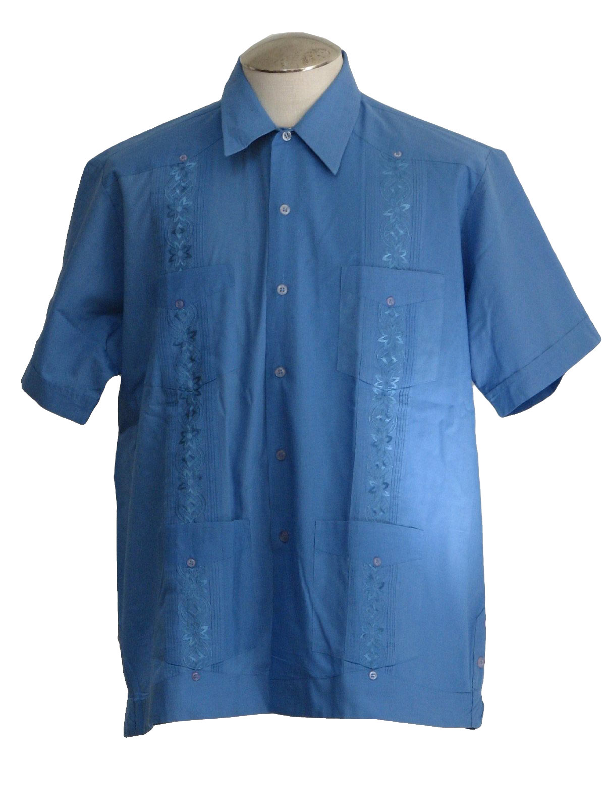 Vintage 80s Guayabera Shirt: 80s -Haband- Mens marine blue polyester ...