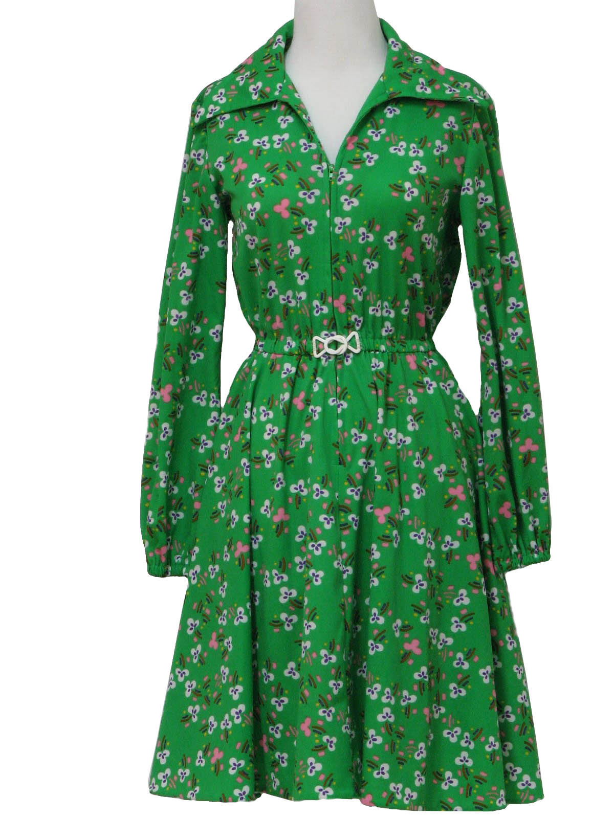 70s Vintage Sears Dress: 70s -Sears- Womens bright green, white, purple ...