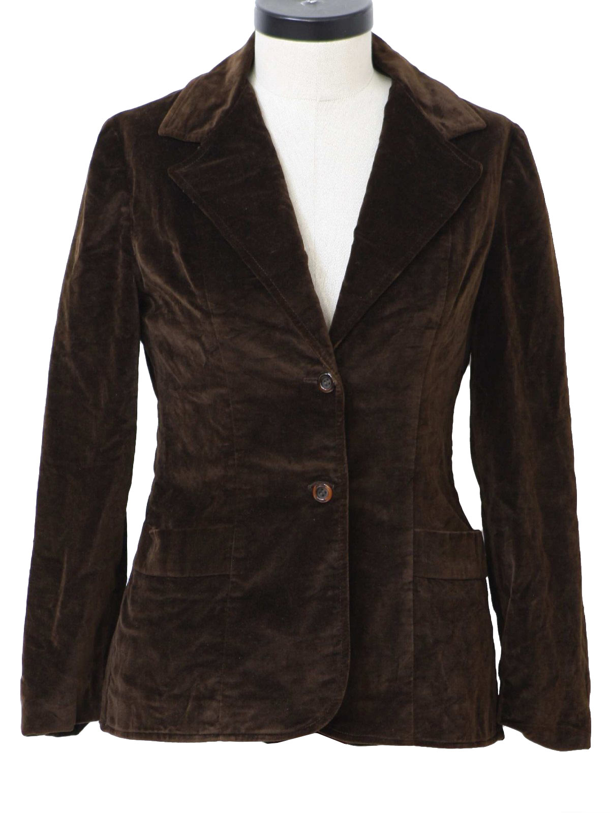 Retro 70's Jacket: 70s -MJ- Womens brown velvet two button blazer with ...
