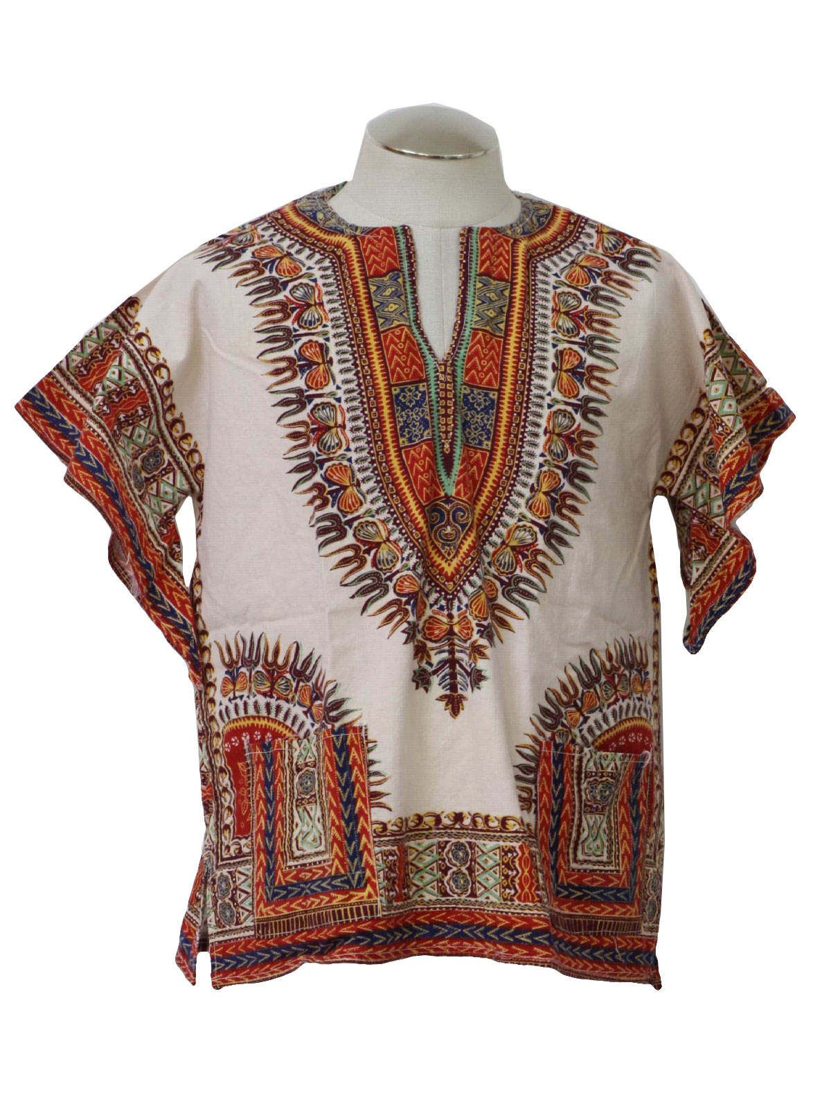 Retro Seventies Dashiki Shirt: 70s -Care Label- Mens off white, shaded ...