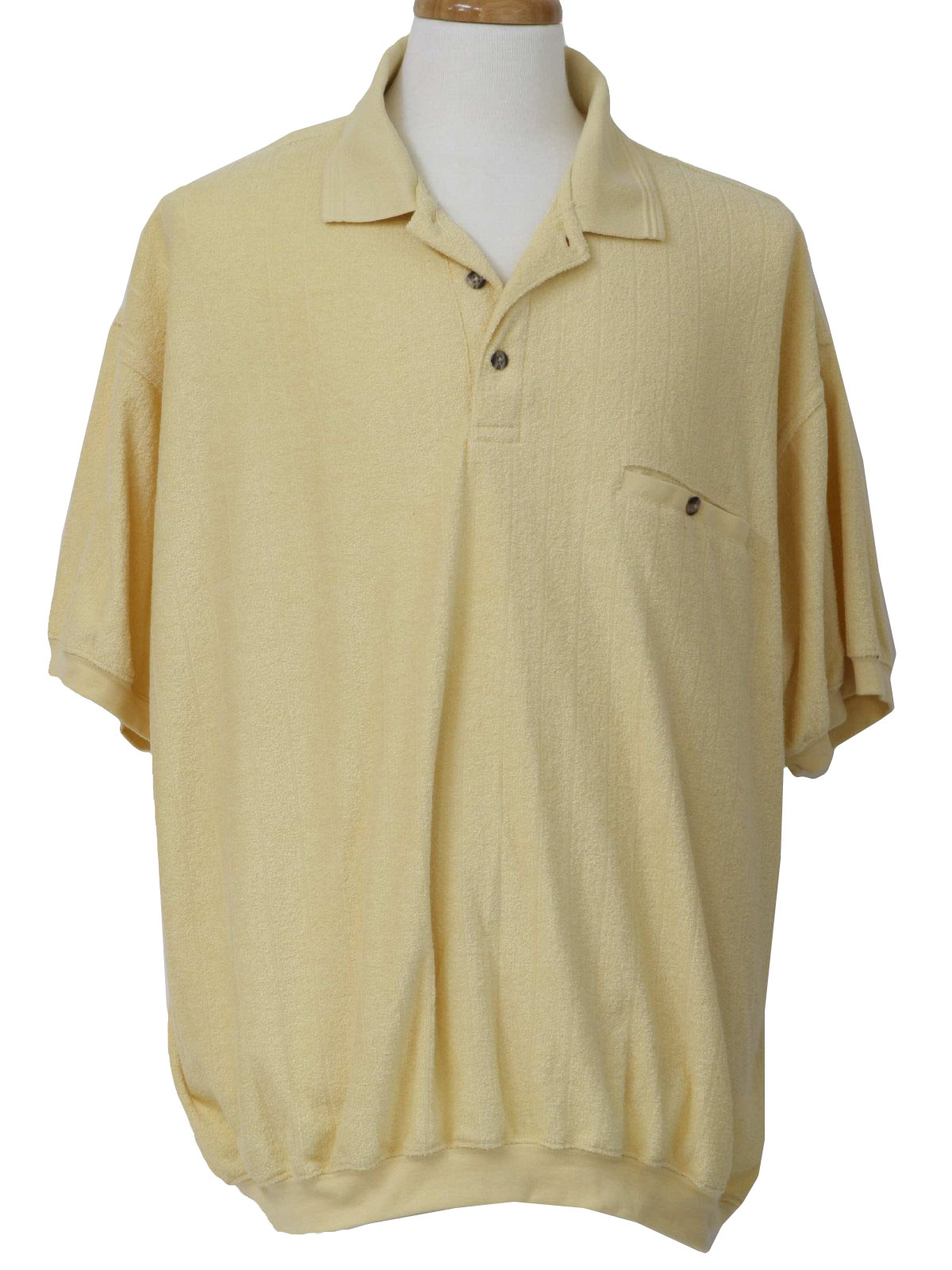 Eighties Vintage Shirt: 80s -SRT- Mens yellow textured stripe print ...