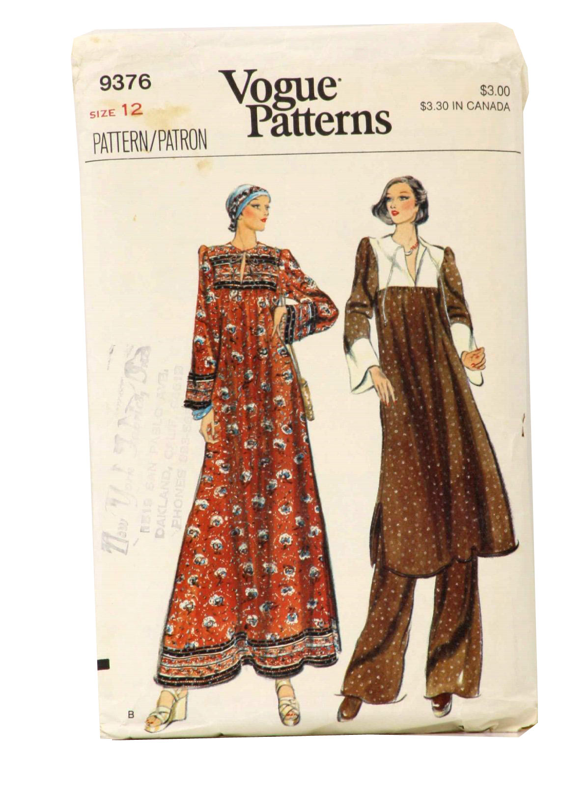 Retro Seventies Sewing Pattern: Mid-70s -Vogue Pattern No. 9376- Womens ...