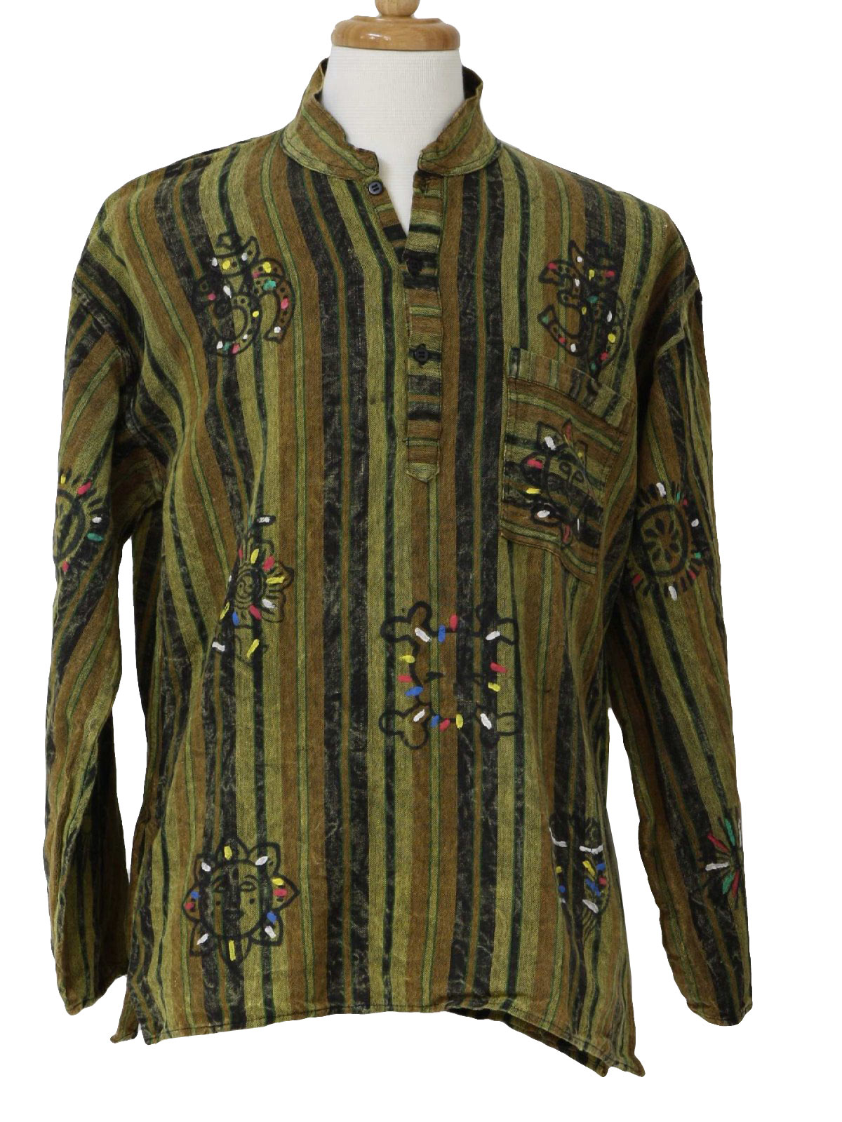 80's Vintage Hippie Shirt: 80s -De Witte Uil- Mens olive, black, tan ...