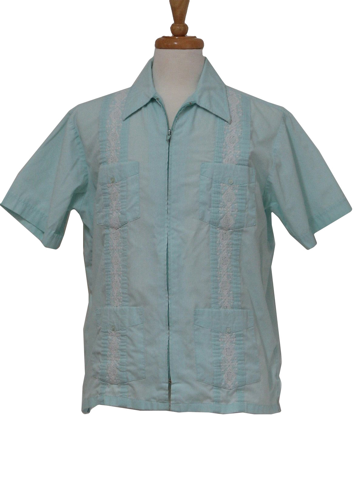 80s Vintage Haband Guayabera Shirt: 80s -Haband- Mens light aqua cotton ...