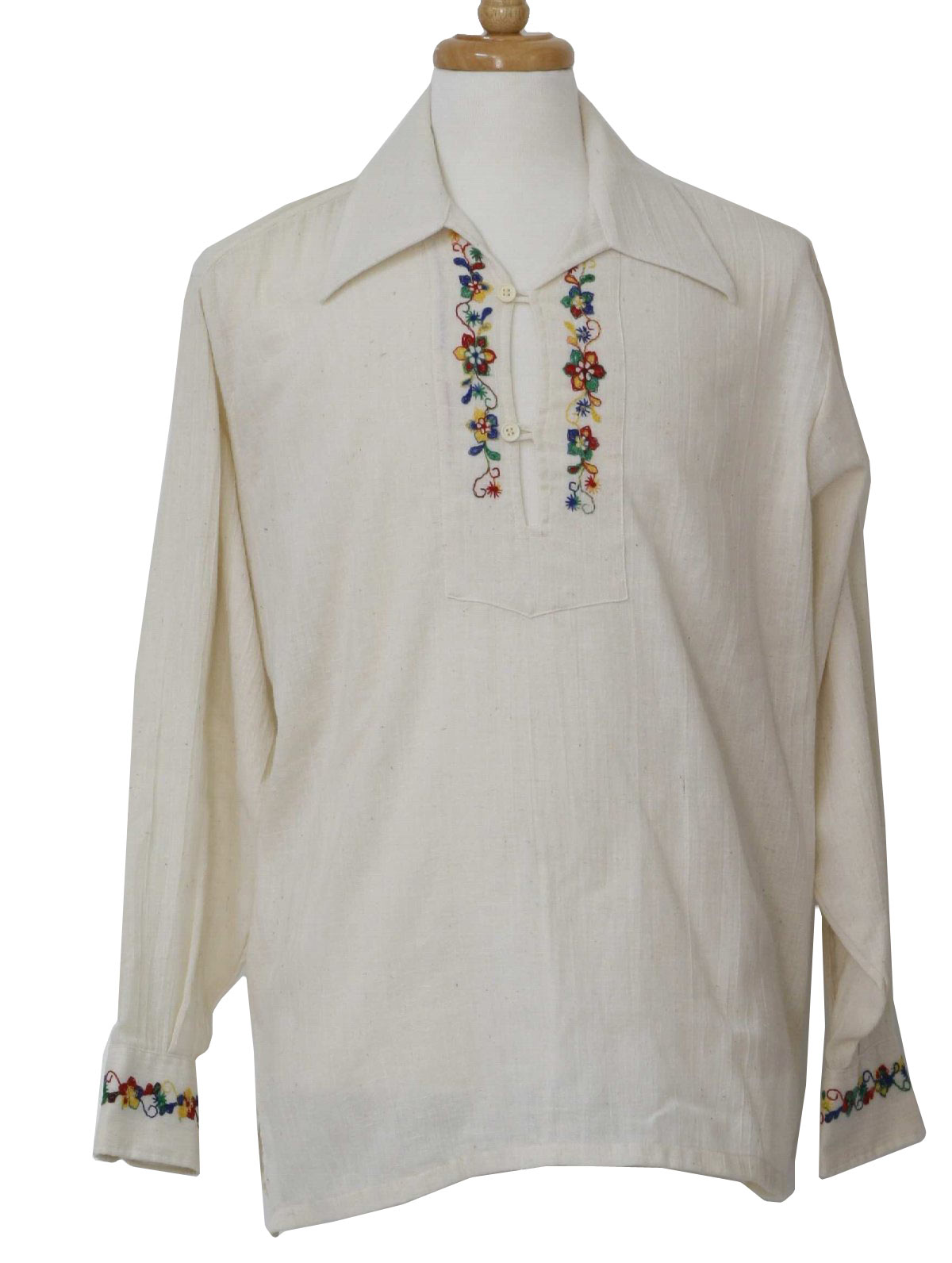 Vintage 1970's Hippie Shirt: 70s -Career Club- Mens off white natural ...