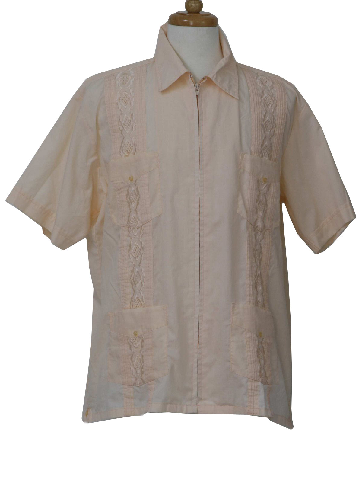 Retro Eighties Guayabera Shirt: 80s -Haband- Mens pink polyester cotton ...