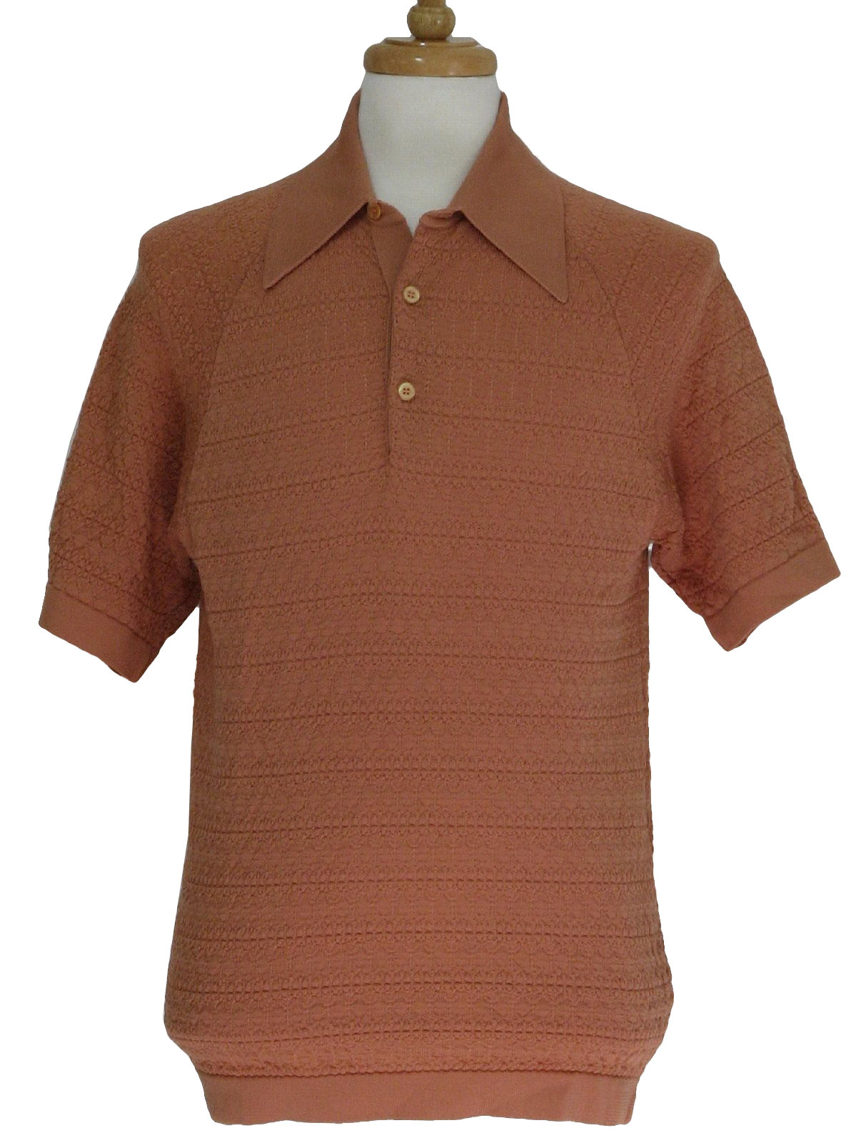 60's Vintage Knit Shirt: Late 60s -Donegal Coleseta- Mens pale