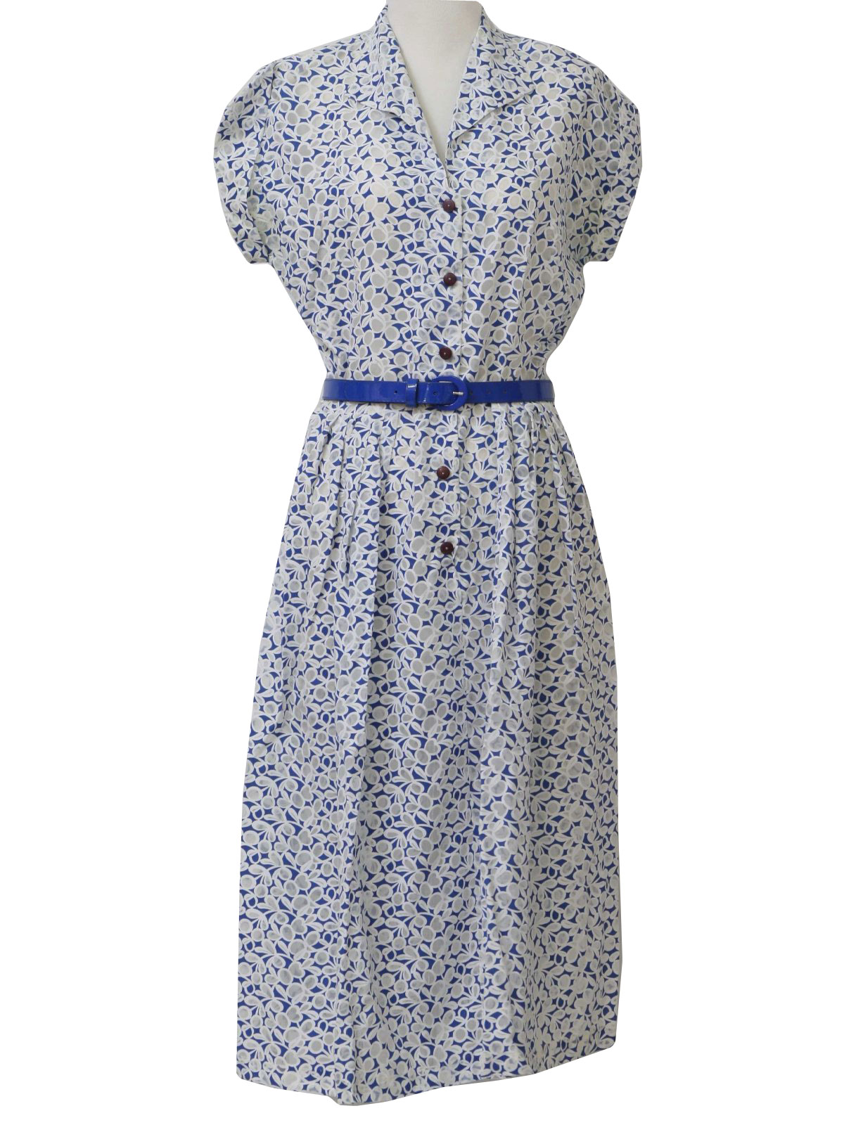 Vintage 1950's Dress: Early 50s -No Label- Womens whites and cobalt ...