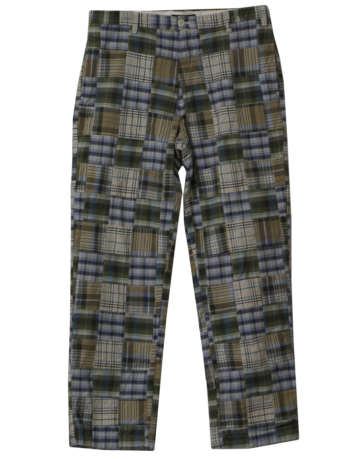 1990s Vintage Nautica Pants 90s Nautica Mens Shaded Blue Cream And Green Patchwork Plaid 1658