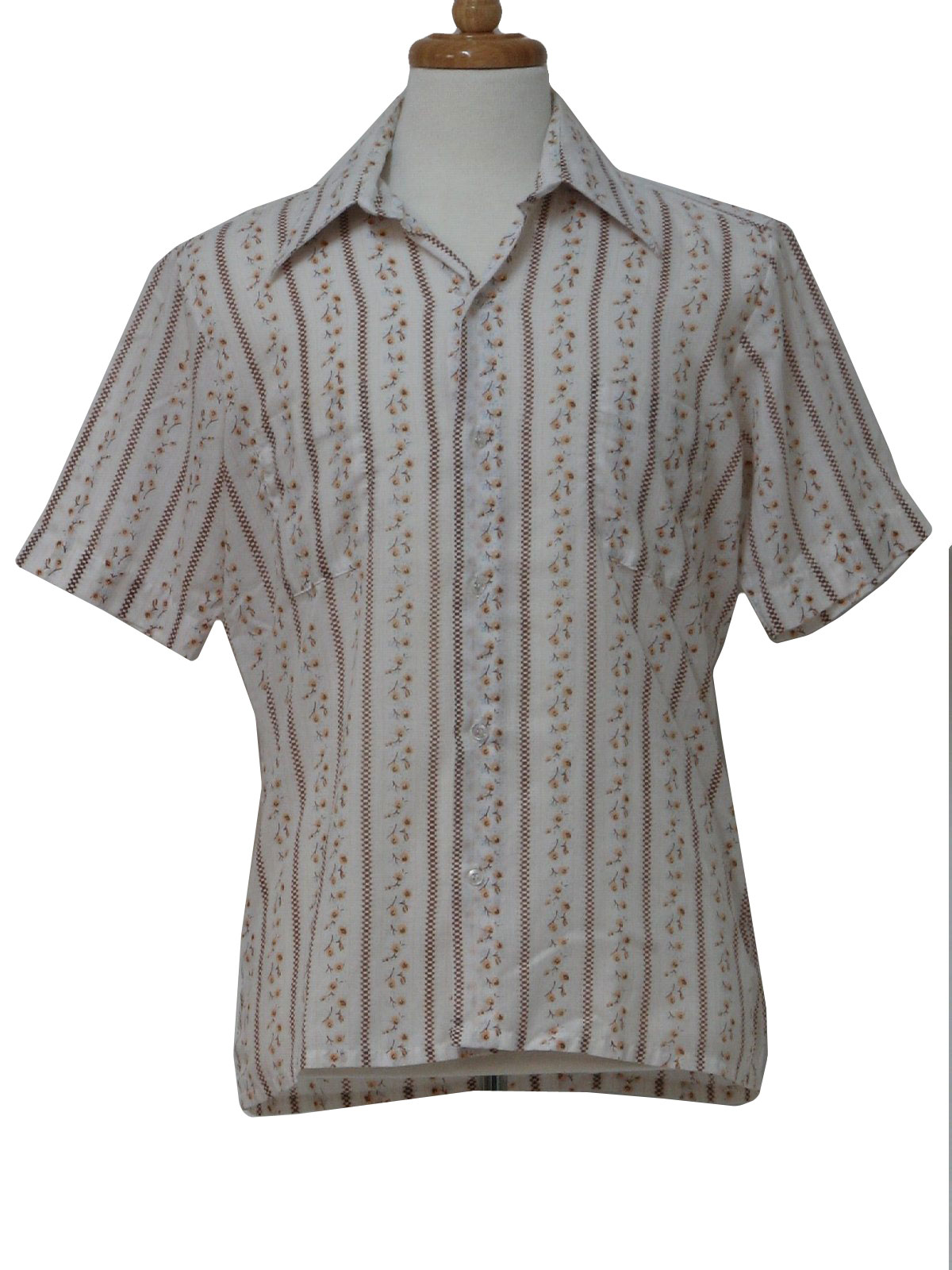 Vintage 1970's Shirt: 70s -Montgomery Ward- Mens white with dark brown ...