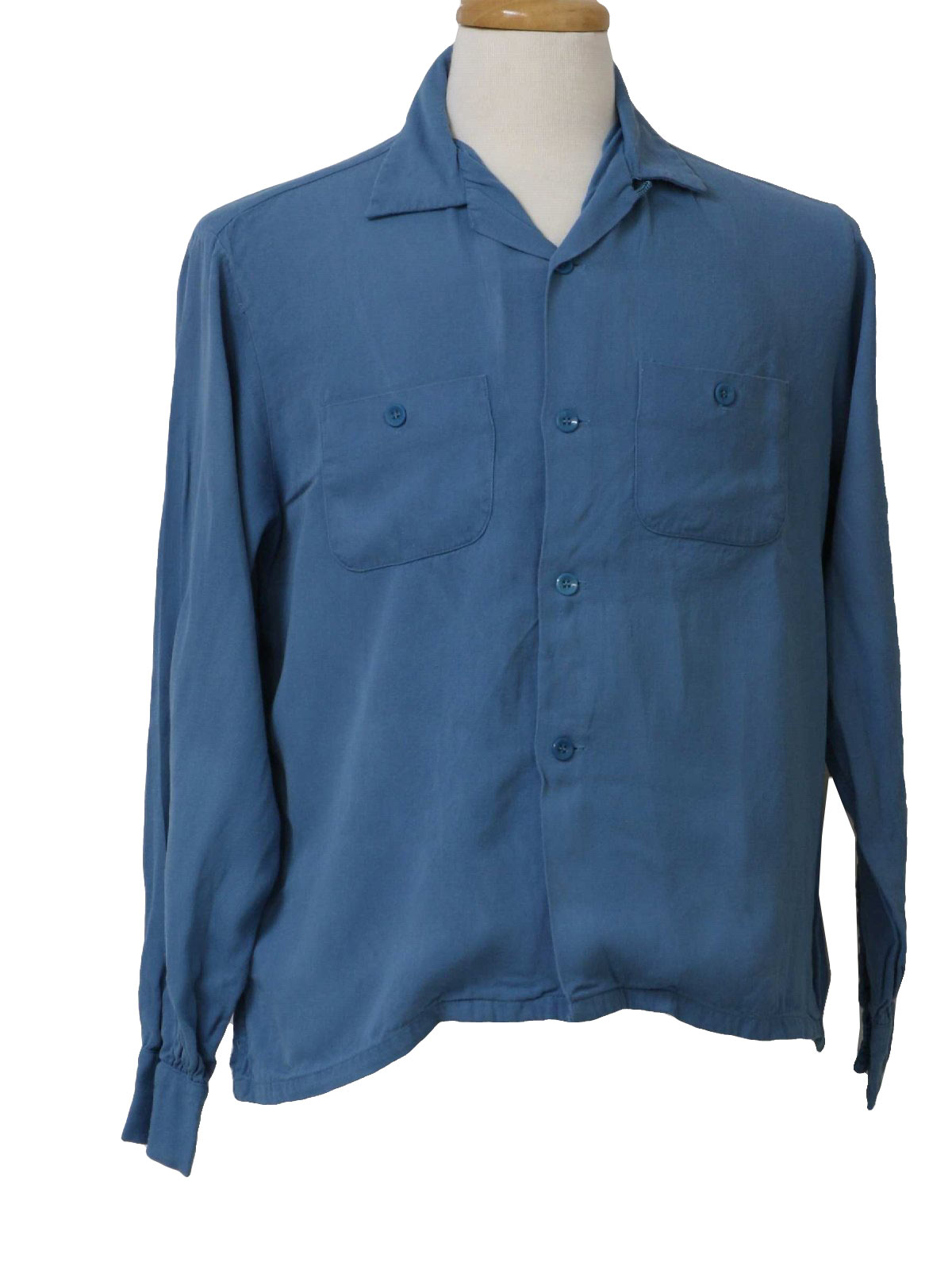 Vintage 50s Gabardine Shirt: 50s -Pilgrim- Mens cloud blue rayon blend ...