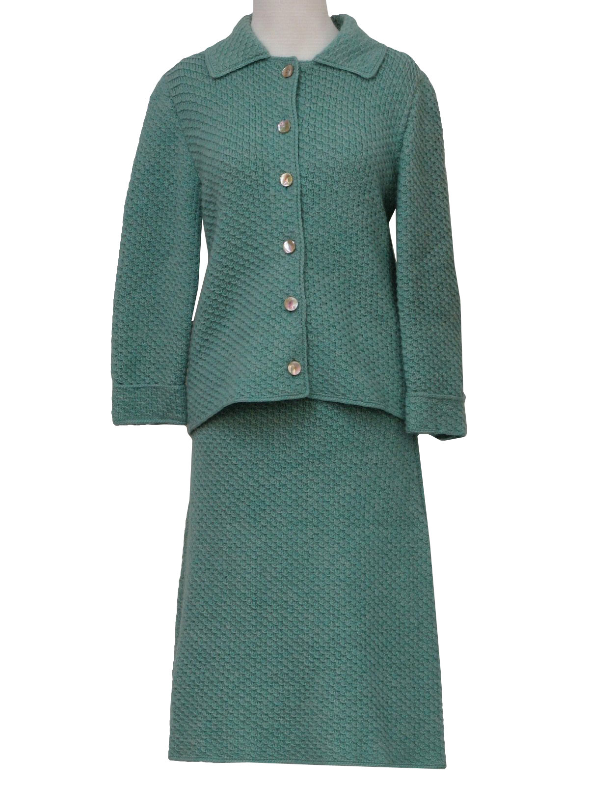 Retro 1940's Suit: 40s -No Label- Womens aqua, blended acrylic, knit ...