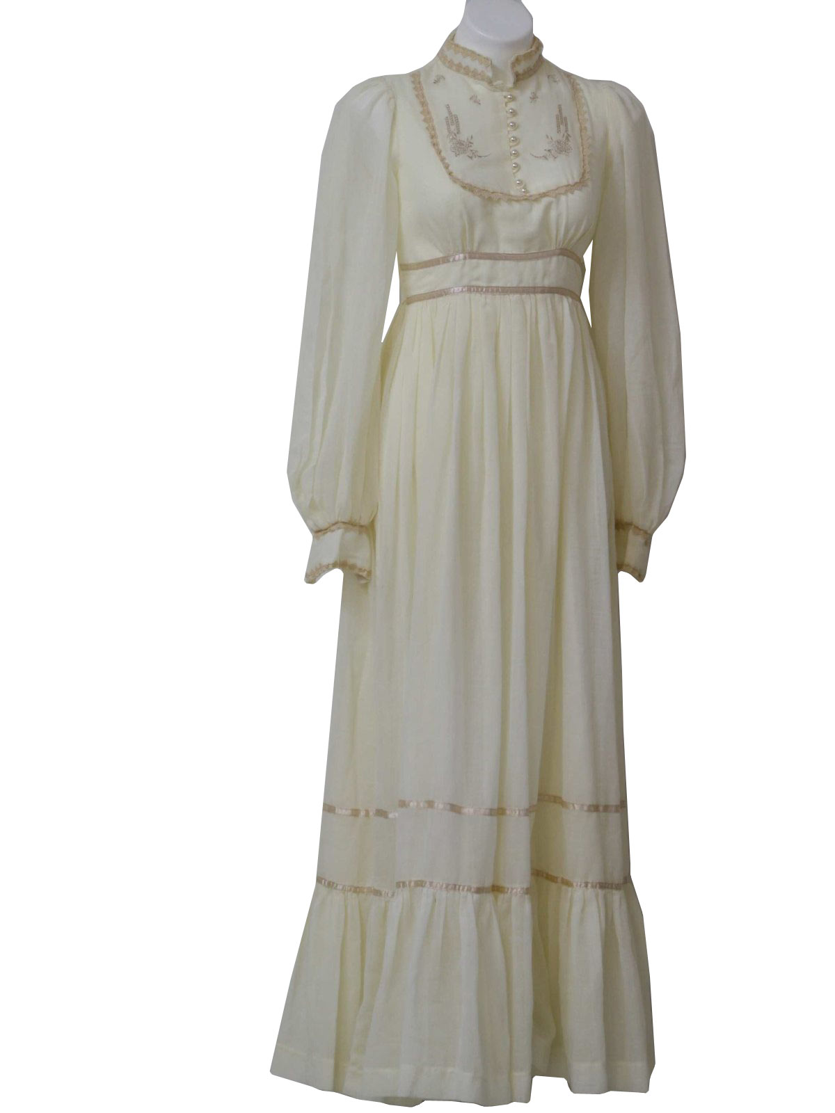 Missing Label 70's Vintage Dress: 70s -Missing Label- Womens off white ...