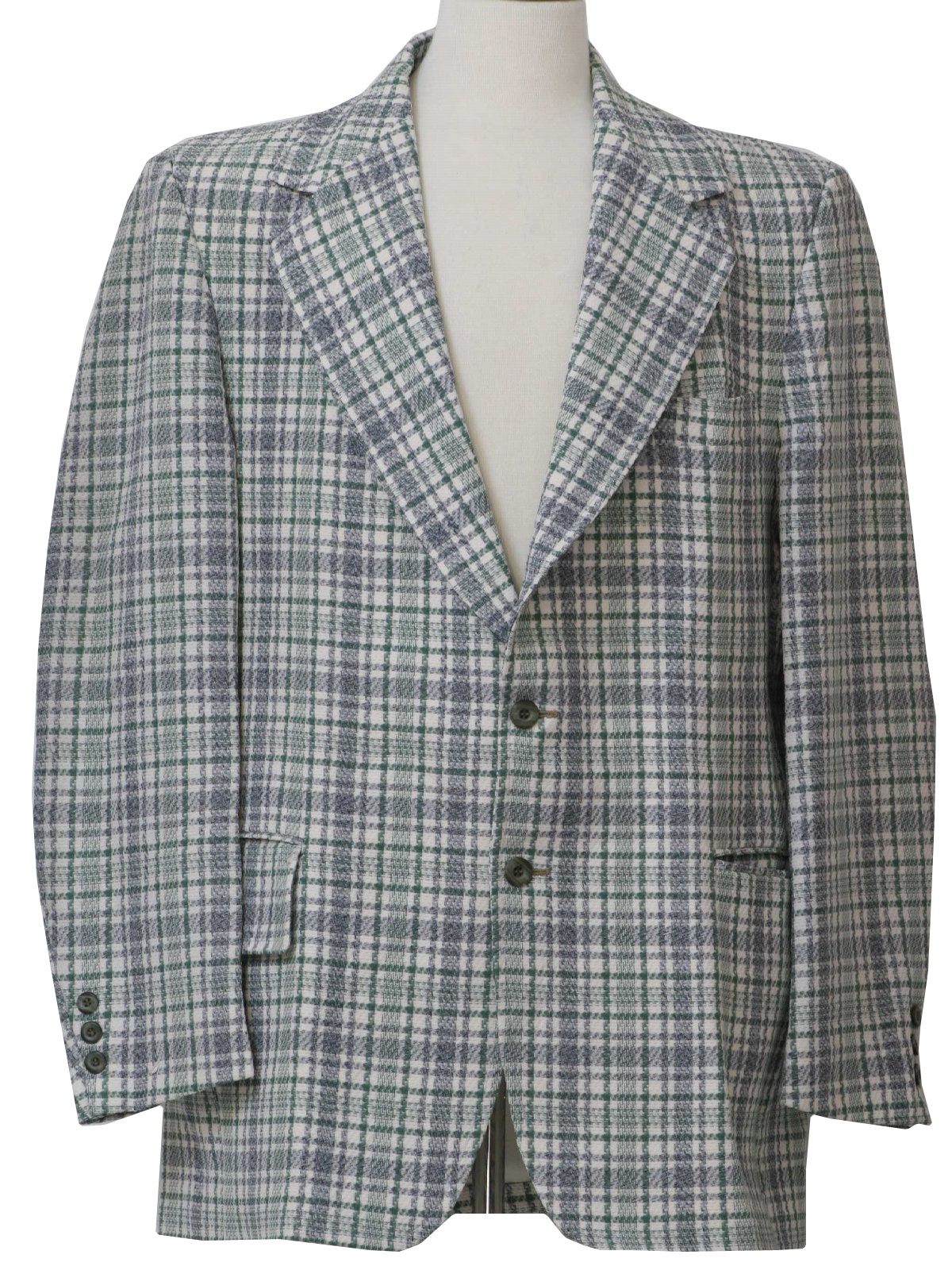 Retro 70's Jacket: 70s -Care Label- Mens off white, blue and green ...