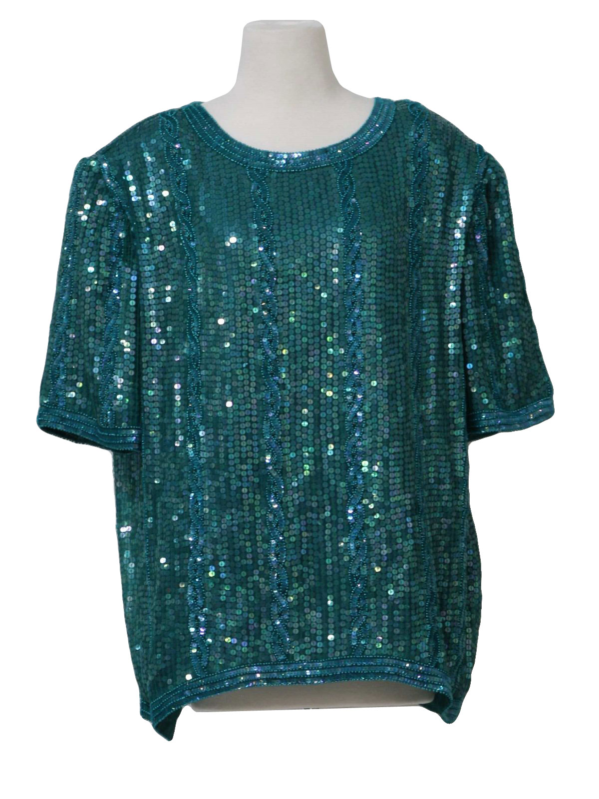 Retro 80's Shirt: 80s -New Trends- Womens teal silk chiffon covered ...