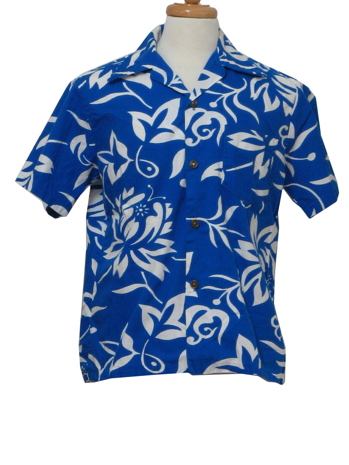 Retro 70's Hawaiian Shirt: 70s -made in Hawaii- Mens bright blue and ...
